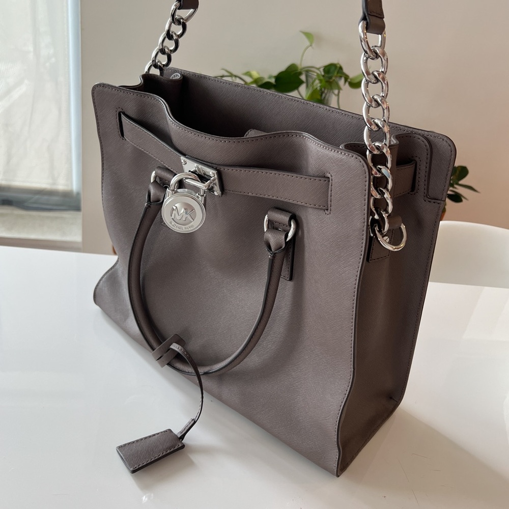 NEW MK Hamilton Saffiano Leather Bag Gray Designer Shoulder Purse